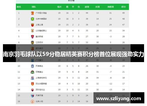 南京羽毛球队以59分稳居精英赛积分榜首位展现强劲实力